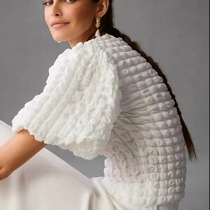 Anthropologie Eri & Ali White Flutter Sleeve Puff Balloon Blouse